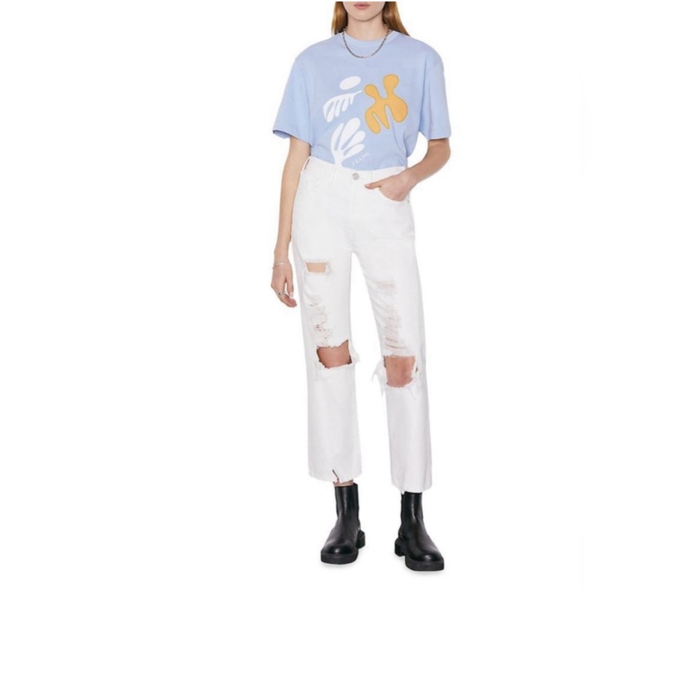 NWT-FRAME Le Jane Mini Slit High Rise Straight Distressed White Crop Jeans 32